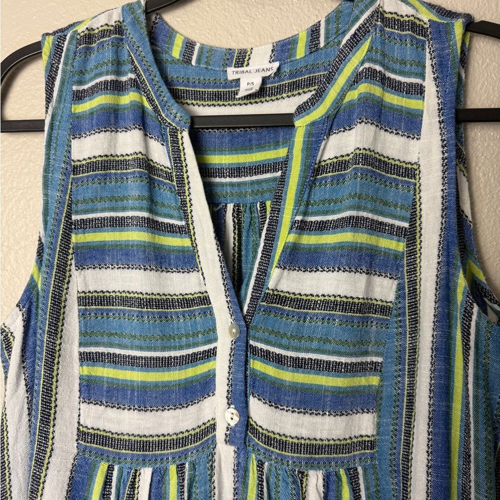 Tribal Blue and White Sleeveless V-Neck Sundress Size P/S - Picture 5 of 8